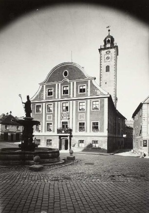 Eichstätt, Rathaus : Eichstätt. Rathaus. Marktseite mit Willibaldsbrunnen