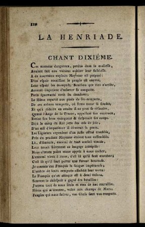 La Henriade. Chant Dixiéme. / Heinrich der Vierte. Zehnter Gesang.