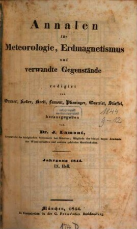 Annalen für Meteorologie, Erdmagnetismus und verwandte Gegenstände. 1844, 1844 = H. 9/12