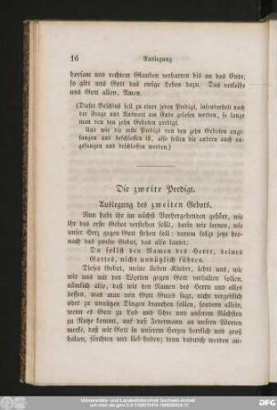 Die zweite Predigt. Auslegung des zweiten Gebots.