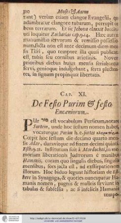 CAP. XI. De Festo Purim & festo Encaeniorum.