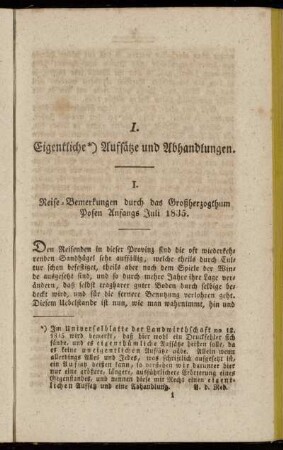 I. Reise-Bemerkungen durch das Großherzogthum Posen Anfangs Juli 1835