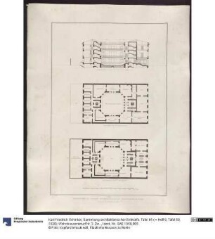 Sammlung architektonischer Entwürfe. Tafel 65 ( = Heft 9, Tafel 59, 1826): Wohnhausentwurf Nr. 3. Zwei Grundrisse und Schnitt