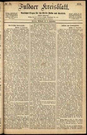Erste Ausgabe vom Mittwoch, den 13. September 1876.