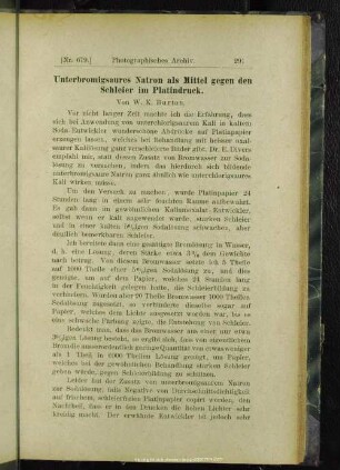 Unterbromigsaures Natron als mittel gegen den Schleier im Platindruck