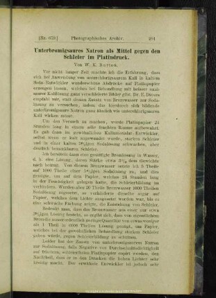 Unterbromigsaures Natron als mittel gegen den Schleier im Platindruck
