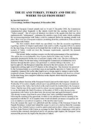 The EU and Turkey, Turkey and the EU : where to go from here?