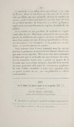 Note sur la théorie des racines égales et sur la question 332.