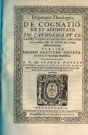 Disputatio Theologica De Cognatione Et Affinitate