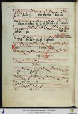 [201v] Kyrie, Alleluia, Virgo Maria, Ite missa est (Nachträge des 15. Jhs.).