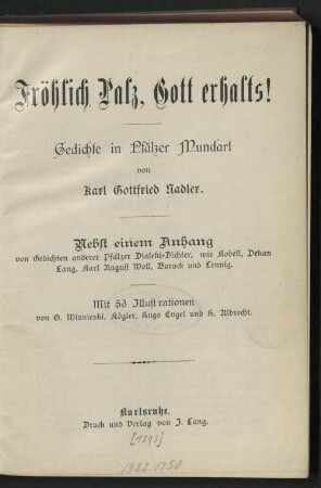 Fröhlich Palz, Gott erhalts! : Gedichte in Pfälzer Mundart