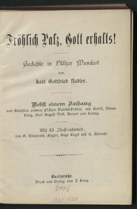 Fröhlich Palz, Gott erhalts! : Gedichte in Pfälzer Mundart