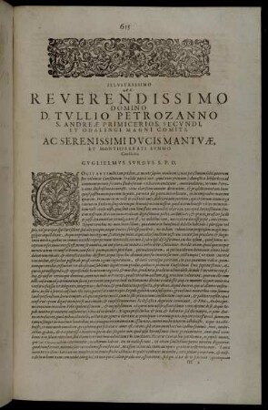 Illustrissimo Ac Reverendissimo Domino D. Tullio Petrozanno [...]