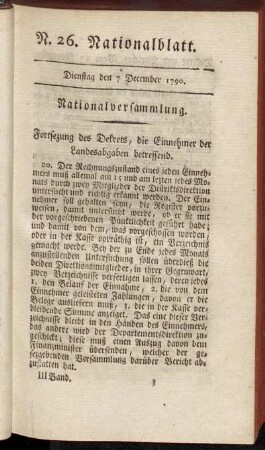 N. 26. Nationalblatt. Dienstag den 7 December 1790.