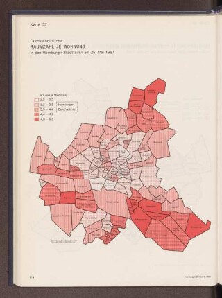 Durchschnittliche Raumzahl je Wohnung in den Hamburger Stadtteilen am 25. Mai 1987