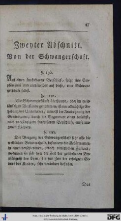 Zweyter Abschnitt. Von der Schwangerschaft.