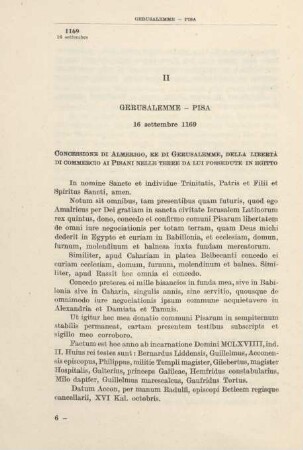 II Gerusalemme - Pisa 16 settembre 1169