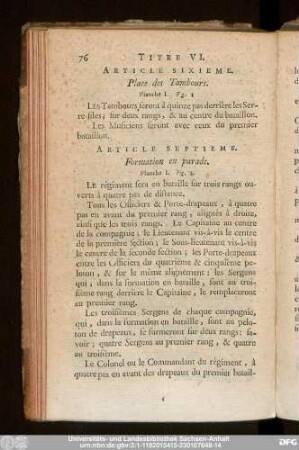Article Sixieme. Place des Tambours.