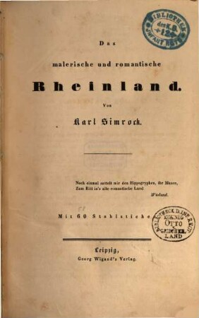 Das malerische und romantische Rheinland : Mit 60 Stahlstichen