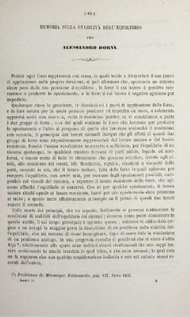 Sulla stabilità dell'equilibrio.