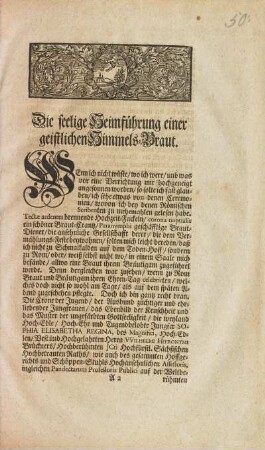 Die seelige Heimführung einer geistlichen Himmels-Braut