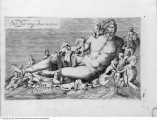 Antiquarum statuarum urbis Romae, quae in publicis privatisque locis visuntur, icones. Romae. Ex typis Laurentii Vaccarii... MDLXXXIIII., Tafel [49]: Nili fluvij imago Romae in Vaticano (nach der Antike)