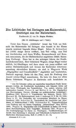 Die Löhbücke bei Ihringen am Kaiserstuhl. Grabhügel aus der Hallstattzeit. Fundbericht (1).