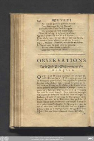 Observations Sur le Goût & le Discernement des François.