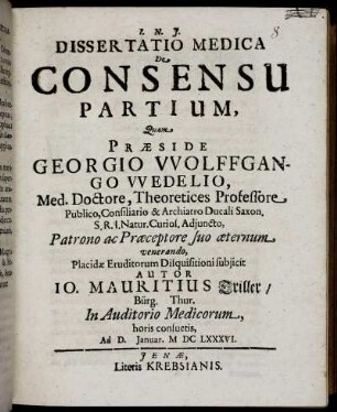 Dissertatio Medica De Consensu Partium