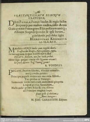 Ad Praestantissimum Dominum Oratorem