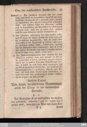 Zweites Capitel. Von denen verschiedenen Benennungsarten der Dinge in der italiänischen Sprache.