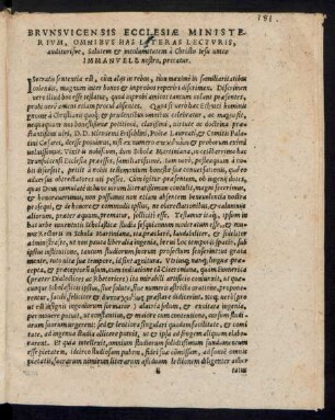 Brunsvicensis Ecclesiae Ministerium, Omnibus Has Literas Lecturis, auditurisve, Salutem et incolumitatem a Christo Iesu unico Immanuele nostro, precatur.