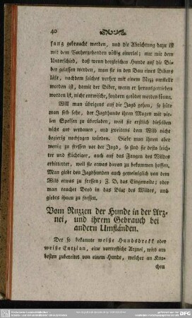 Vom Nuzzen der Hunde in der Arznei, und ihrem Gebrauch bei andern Umständen