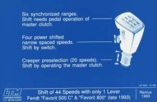 Shift of 44 Speeds with only 1 Lever; Fendt "Favorit 500 C" & "Favorit 800" (late 1993)