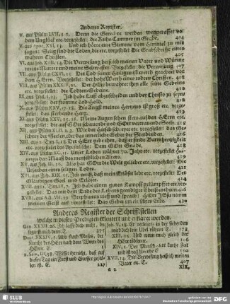 Anderes Register der Schrifftstellen welche in diesen Predigten erleutert und erkläret werden