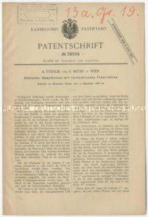 Patentschrift eines stehenden Dampfkessels mit rückkehrenden Feuerrohren, Patent-Nr. 39569