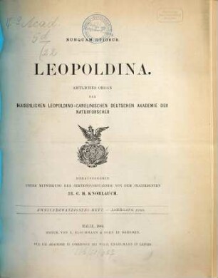 Leopoldina : Mitteilungen der Deutschen Akademie der Naturforscher Leopoldina, 22. 1886