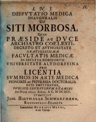 Dispvtatio Medica Inavgvralis De Siti Morbosa