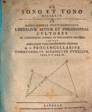 De sono et tono disserit et nobilissimos doctissimosque liberalium artium et philosophiae cultores ... invitat ... Christophilus Benedictus Funccius
