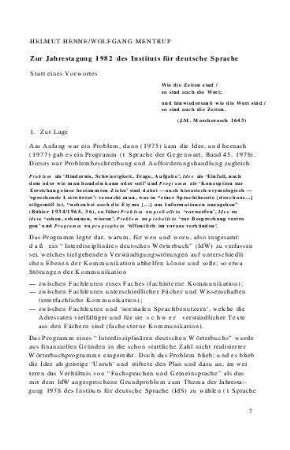 Zur Jahrestagung 1982 des Instituts für deutsche Sprache