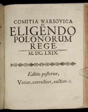 Comitia Warsovica De Eligendo Polonorum Rege