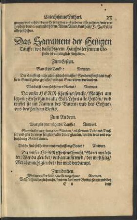 Das Sacrament der Heiligen Tauffe ...