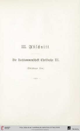 III. Abschnitt: Die Nachkommenschaft Christophs III. (Nikolsburger Linie)