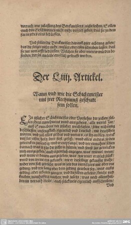 Der LIIII. Artickel. Wann und wie die Schichtmeister mit irer Rechnung geschickt sein sollen.