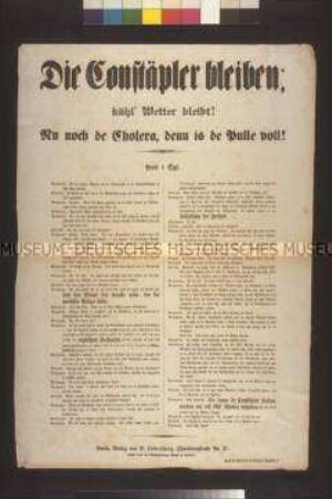 Satirisches Flugblatt: Die Constäpler bleiben. Dialog zwischen Neumann, Piesecke und Brennicke über die Rolle der Polizei; undatiert