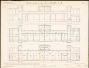 Kavalleriekaserne, Mülhausen: Mannschaftsgebäude II. und III: Grundriss Fundamente, Keller, Erdgeschoss 1:100