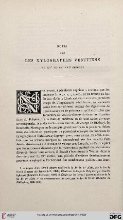 3. Pér. 3.1890: Notes sur les xylographes vénitiens du XVe et du XVIe siècles