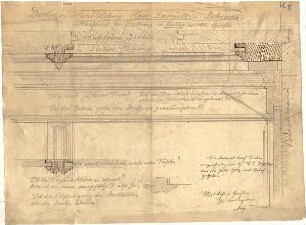 Thiersch, August ; Bauaufnahmen (deutsche Bauernhäuser u.a.) - Decken u. Wandtäfelung im Haus Zuderell in Schruns (Schnitte)