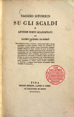Saggio istorico su gli Scaldi o antichi poeti scandinavi