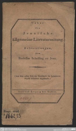 Ueber die Jenaische Allgemeine Literaturzeitung : Erläuterungen